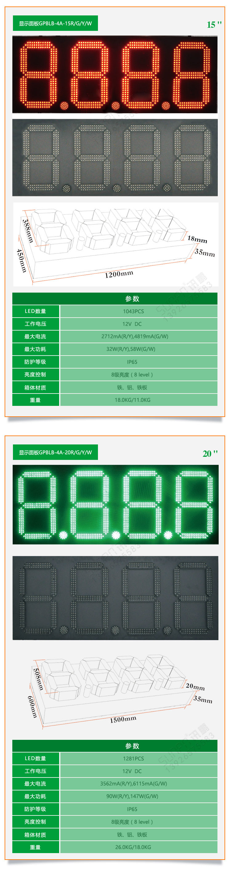 戶外油價(jià)屏產(chǎn)品尺寸