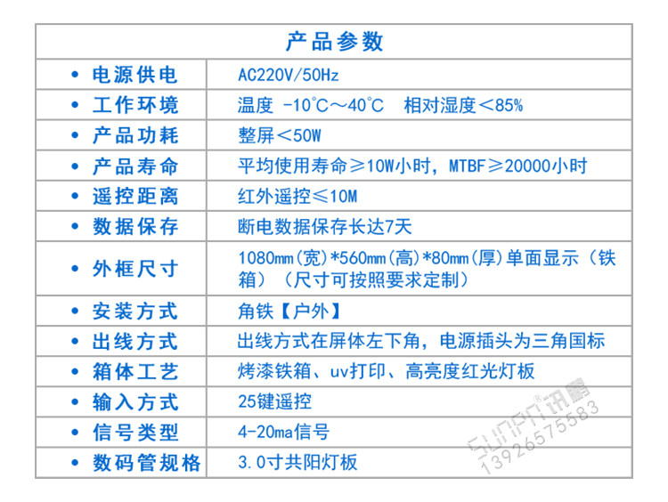 水質環境數據采集屏產品參數