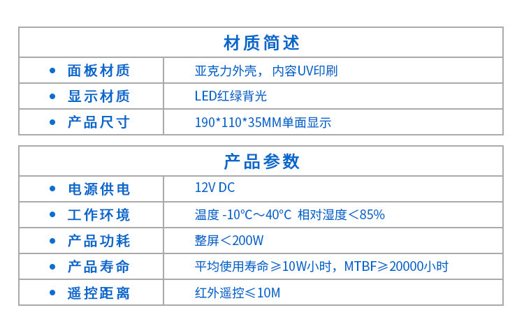 廁所有人無(wú)人狀態(tài)顯示屏產(chǎn)品參數(shù)
