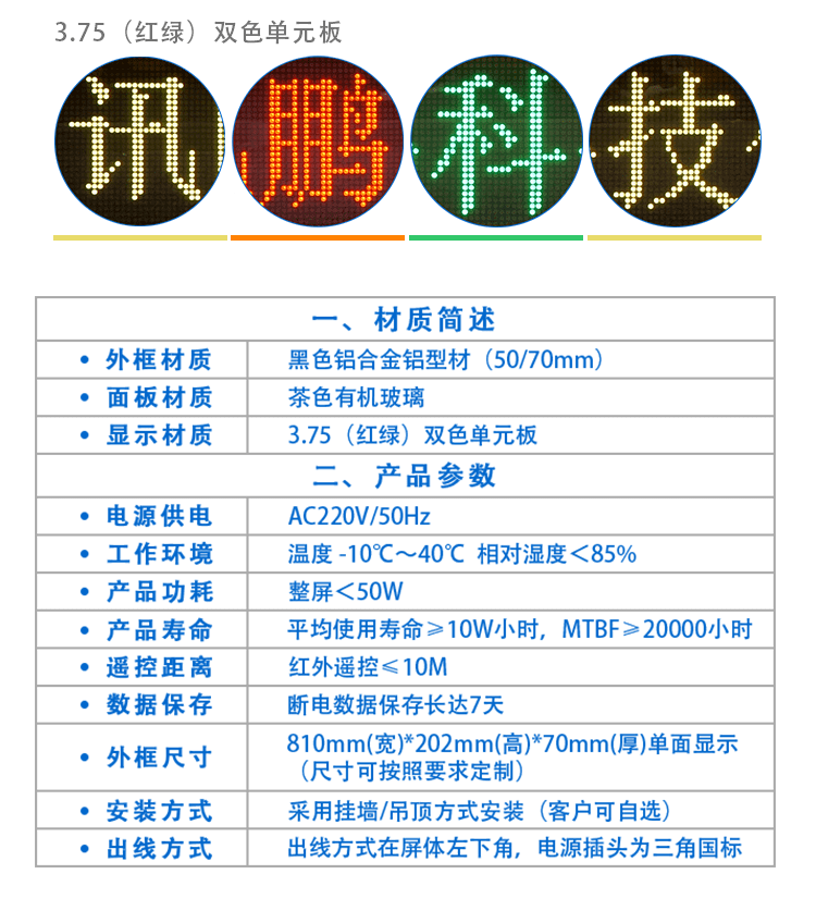 LED點陣單元板顯示屏產品參數 LED點陣單元板顯示屏產品參數