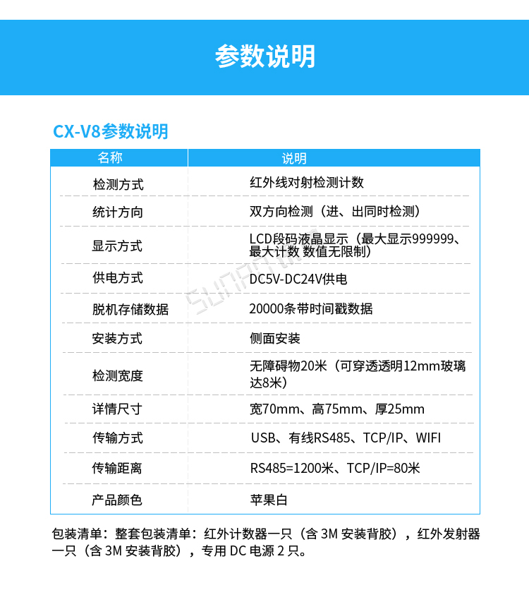 客流量計數器產品參數