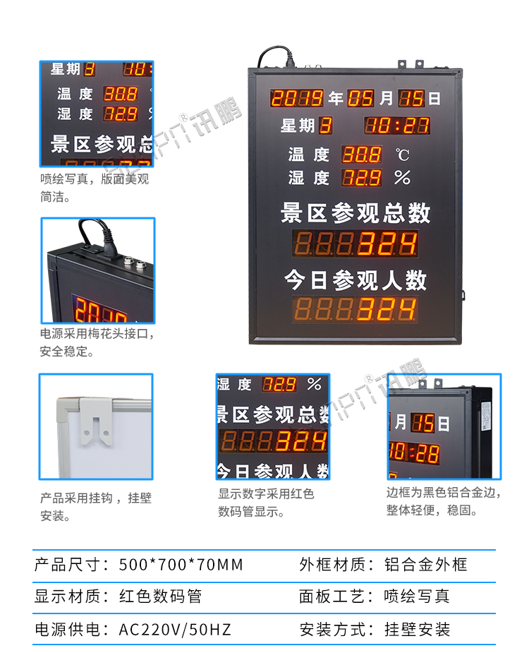 景區(qū)人數(shù)統(tǒng)計顯示屏產(chǎn)品參數(shù) 景區(qū)人數(shù)統(tǒng)計顯示屏產(chǎn)品參數(shù)