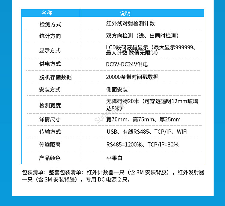 紅外人流量傳感器產(chǎn)品參數(shù)